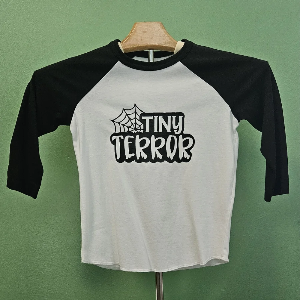Spooky TINY TERROR Glow In‎ The Dark Kids Raglan Tee
